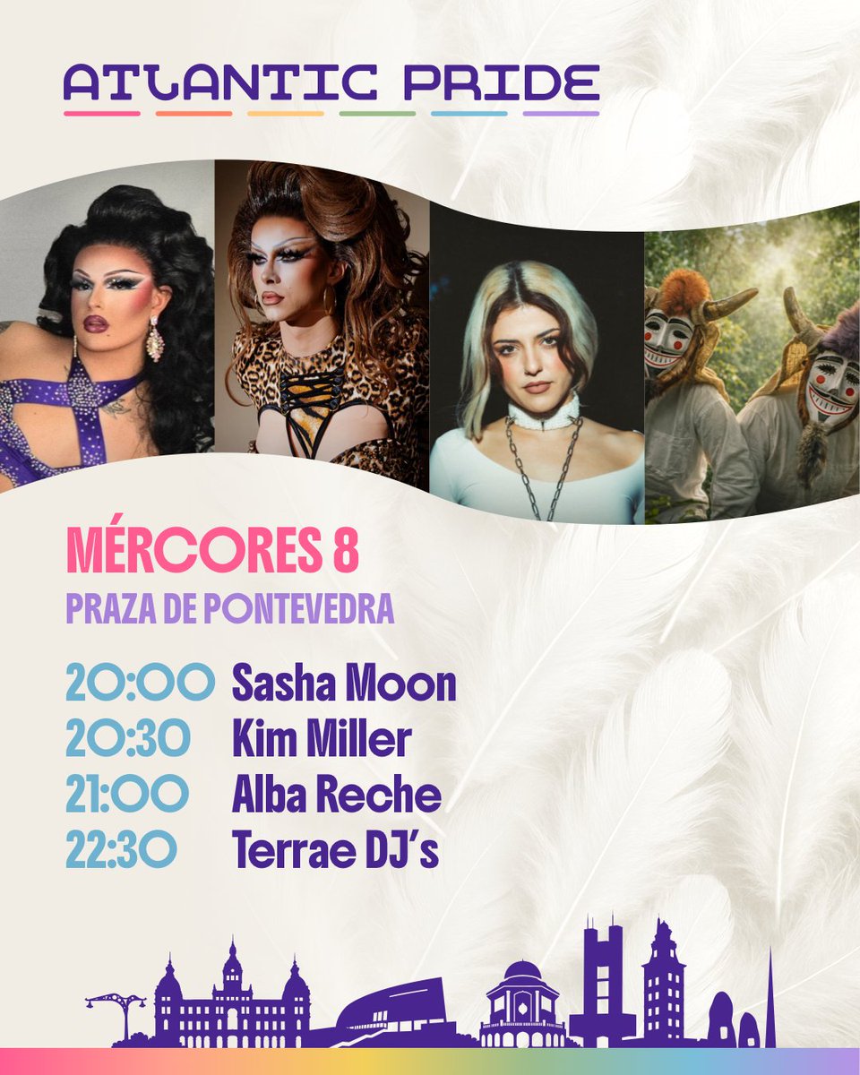 atlantic_pride's tweet photo. 🌈✨ Última noite na praza de Pontevedra!
Seguimos sumando noites inesquecibles no #AtlanticPride2026.
💄 20:00 | Sasha Moon
👠 20:30 | @imkimmiller
🎤 21:00 | @AlbaReche
🎧 22:30 | Terrae DJ's
#OrgulloDoNorte #Culturadevivir #ConcertosdoXacobeo https://t.co/l7LLhM0ReA