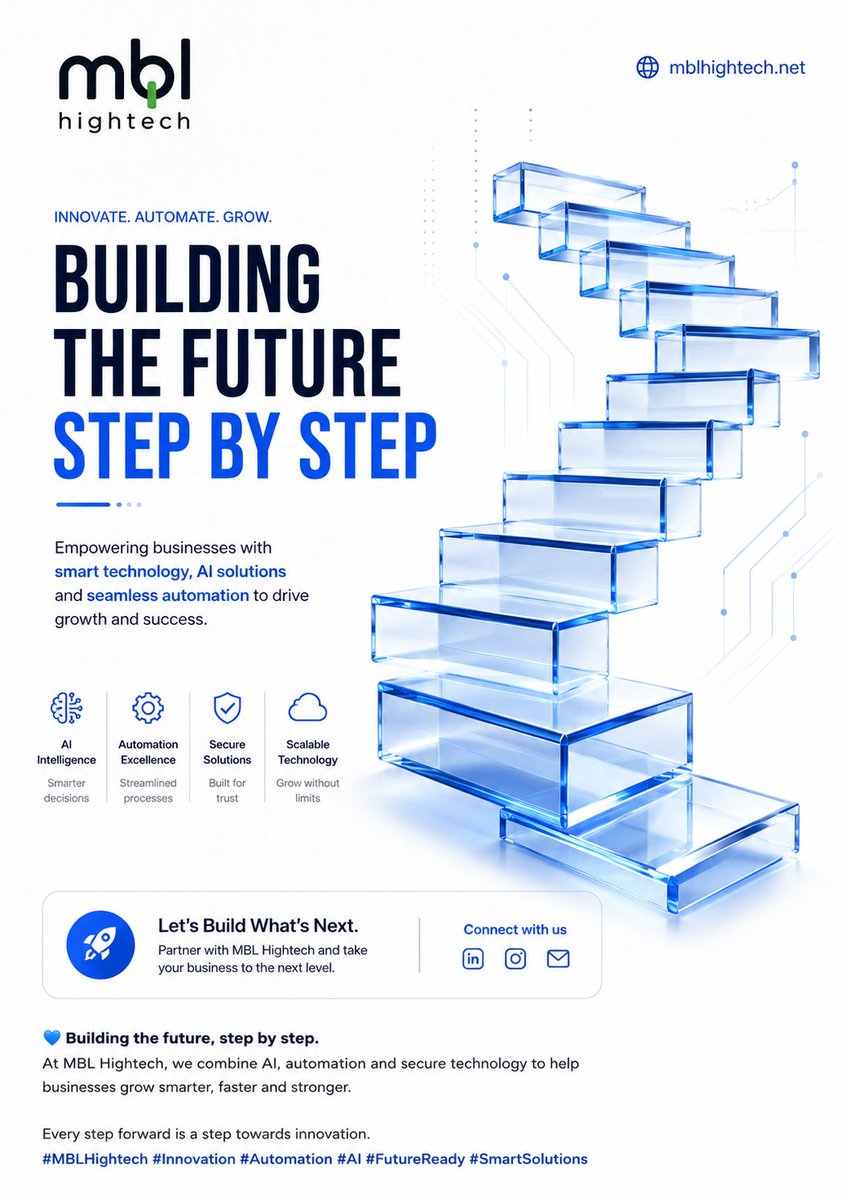 Mblhightech's tweet photo. The future belongs to businesses that innovate today. 💙
Discover how MBL Hightech transforms ideas into intelligent digital solutions.
🌐 https://t.co/MNrKBJSwmH

#MBLHightech #ArtificialIntelligence #Automation #DigitalInnovation #SoftwareDevelopment #EnterpriseSolutions https://t.co/vk8eaR13qx