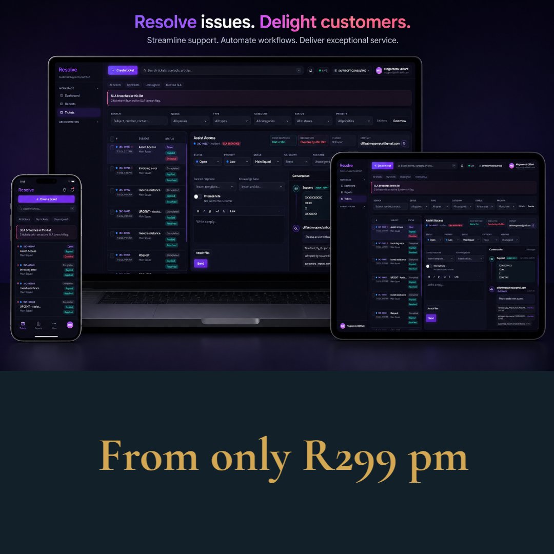 SafriSoft's tweet photo. Resolve is the software you need to delight your customers.

https://t.co/oqCBu9zWEJ https://t.co/ZiSDIsHU49