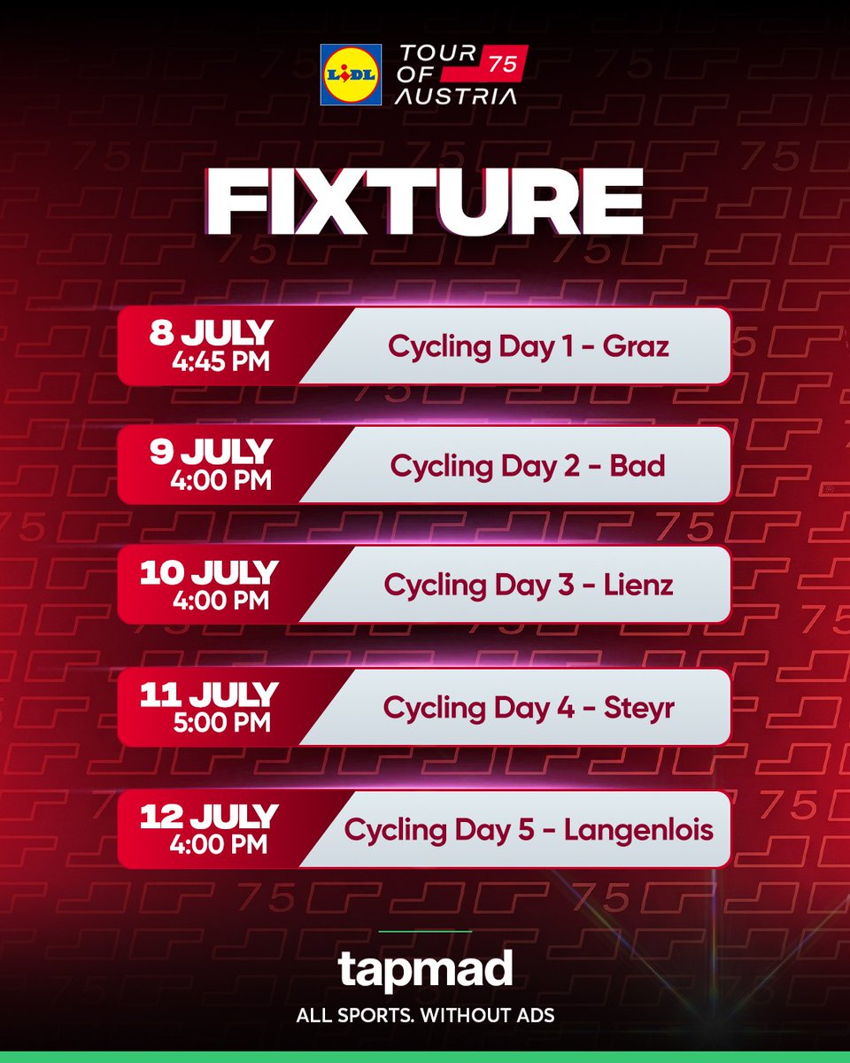 tapmadtv's tweet photo. Every stage a new battle, every climb a brutal test of will and endurance ๐ดโโ๏ธ๐ฅ Who conquers Austria? ๐๐๏ธ
Watch the race live in HD and without ads only on tapmad
#LidlTourOfAustria | #AllSportsWithoutAds | #tapmad | LIDL26 https://t.co/TxYoATzj1r