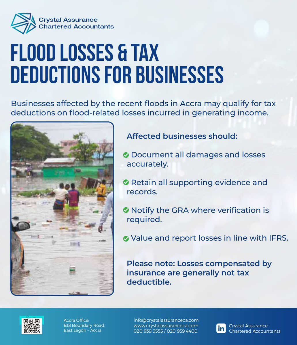 crystalaca_'s tweet photo. Floods can have far-reaching consequences beyond physical damage and they also come with important tax implications for businesses.

Understanding the documentation and reporting requirements can help affected businesses preserve their tax relief entitlements. 

 #tax #floodloss https://t.co/RR7tLv9m2o