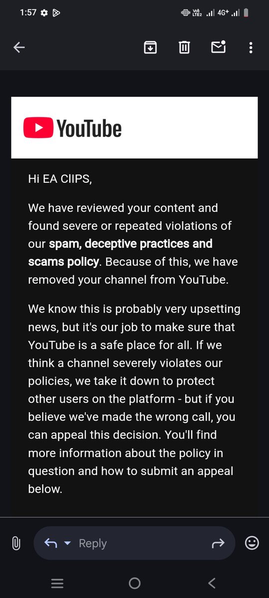 EAClIPS77's tweet photo. Dear @TeamYouTube,
My channel was terminated for spam/scam violations, but I believe this decision is incorrect. Please review my appeal and my channel again.  I always follow community guidelines of YouTube.
Channel URL:https://t.co/9F3fwq3sqn
Channel name: EA CLIPS https://t.co/d4zM6uVLyx