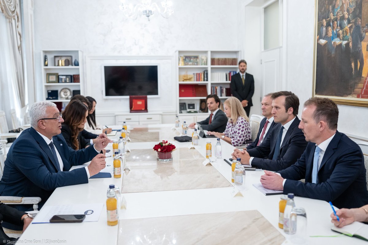 AndrijaMandicDF's tweet photo. Предсједник Мандић са делегацијом Одбора за европске послове Парламента Низоземске 

Предсједник Скупштине Андрија Мандић састао се са делегацијом Одбора за европске послове Парламента Краљевине Низоземске. Предсједник Мандић подсјетио је да је Црна Гора привремено затворила 16 поглавља, те да потврду њеног напретка представља и финансијски пакет Европске комисије, који, како је рекао, види као важан политички сигнал да се Црна Гора налази у завршној фази приступног процеса.  

„Црна Гора не тражи пречице на путу ка Европској унији. Наш циљ је да сваки остварени корак буде резултат озбиљних реформи, а да напредак наше државе буде вреднован искључиво на основу конкретних резултата. Управо зато посебно цијенимо принципијелан приступ Краљевине Низоземске политици проширења, заснован на индивидуалним заслугама и досљедној примјени европских стандарда“, поручио је предсједник Мандић.

Предсједник Скупштине истакао је да снажна подршка грађана европским интеграцијама представља додатну обавезу свих институција да реформски процес воде одговорно и ефикасно. Нагласио је да европске интеграције нијесу циљ саме по себи, већ средство за унапређење квалитета живота грађана кроз ефикасније институције, снажније правосуђе, бољу јавну управу и веће развојне могућности.

“Да Црна Гора буде земља богатих и срећних људи. Желимо да Црна Гора постане сљедећа чланица Европске уније као стабилна, одговорна и поуздана држава, спремна да преузме све обавезе које чланство носи“, закључио је Мандић.