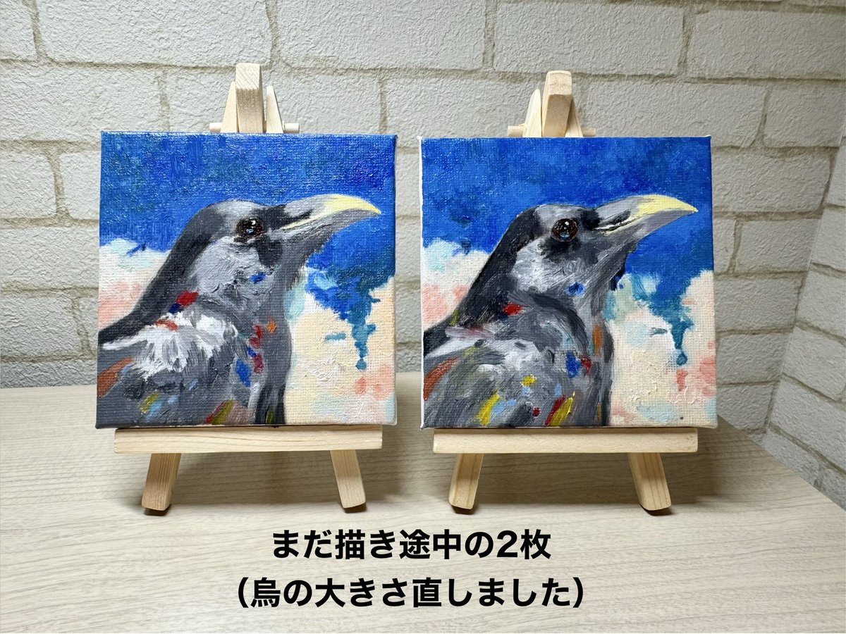 烏」のジャケットを油絵で描きました！ 10cm×10cmのミニキャンバスです