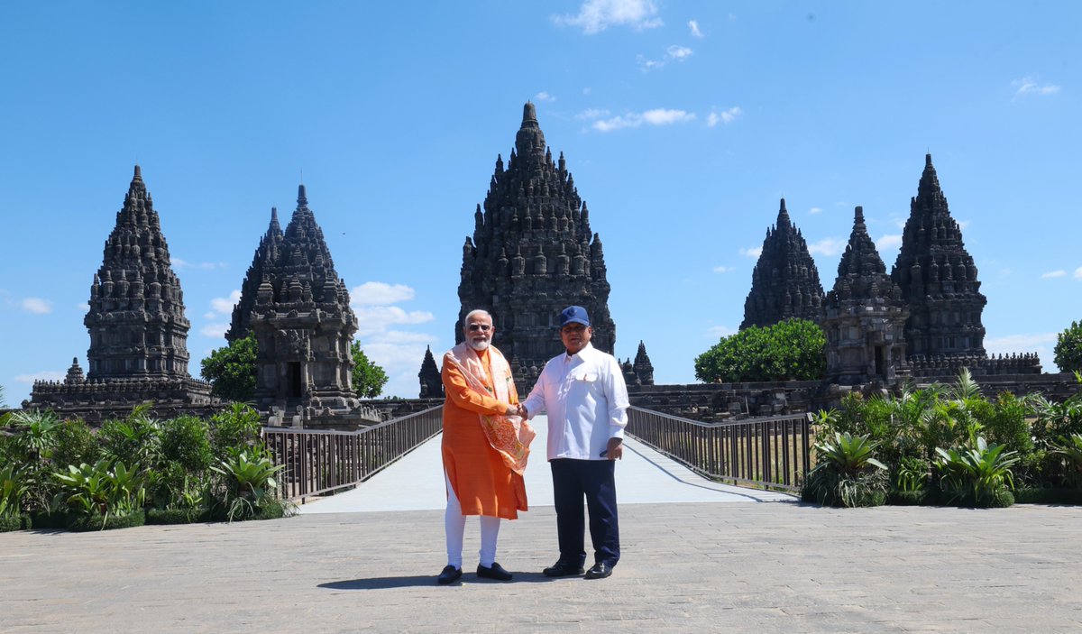 narendramodi's tweet photo. President Prabowo Subianto and I inaugurated the UNESCO World Heritage Prambanan Temple Compound Restoration and Conservation Project. This initiative is a shining example of the enduring civilisational bonds between India and Indonesia, rooted in a shared heritage that has connected our people for centuries.

@prabowo