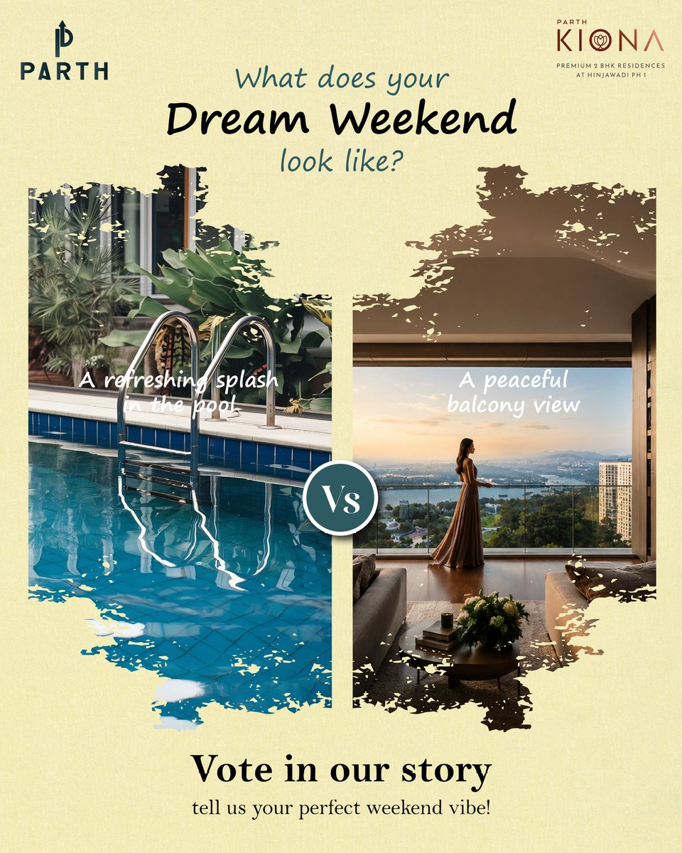 DevelopersParth's tweet photo. Dream weekends start with dream homes.
Would you choose a refreshing poolside escape or a peaceful balcony view ?
Vote in our comments and tell us what your perfect weekend looks like. Your ideal lifestyle could be waiting at Parth KIONA.
#ParthKIONA #Luxury #ParthDeveloper https://t.co/Yfeubg5gsF