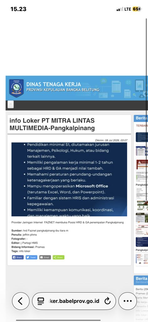 disnaker_babel's tweet photo. info Loker PT MITRA LINTAS MULTIMEDIA-Pangkalpinang

Provider Jaringan Internet  FAZNET membuka Posisi HRD &amp; GA penempatan Pangkalpinang.

https://t.co/82d4FVcrFn

#disnakerbabel https://t.co/UlnDGiccak