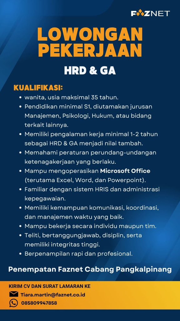 disnaker_babel's tweet photo. info Loker PT MITRA LINTAS MULTIMEDIA-Pangkalpinang

Provider Jaringan Internet  FAZNET membuka Posisi HRD &amp; GA penempatan Pangkalpinang.

https://t.co/82d4FVcrFn

#disnakerbabel https://t.co/UlnDGiccak