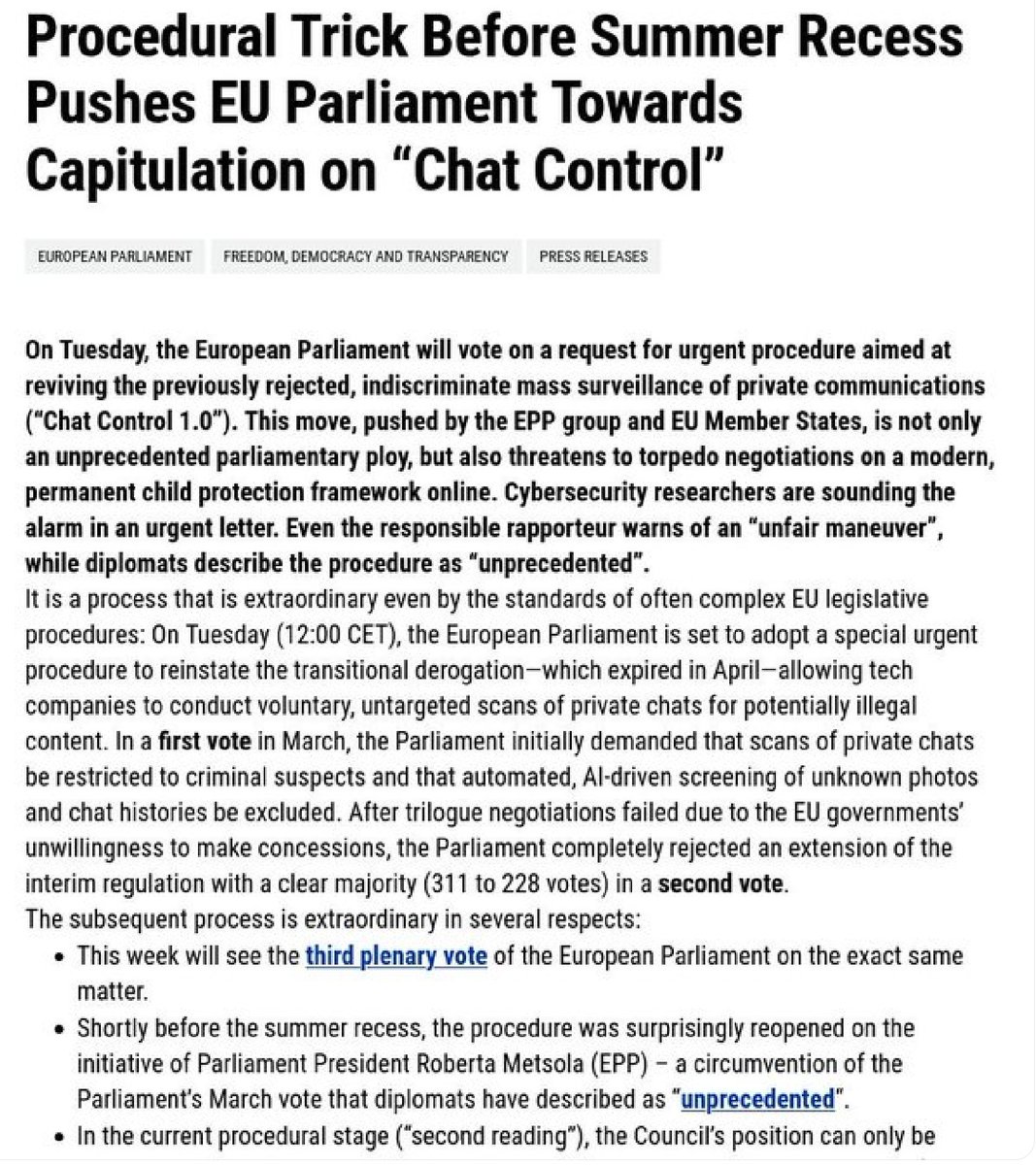 handklaver's tweet photo. Chat Control.

EU is in an accelerating speed turning into a mass surveillance union (closely ressembling China, social score next?)

Was this the "freedom" our ancestors fought two wars for? https://t.co/IwMOiPE3lF