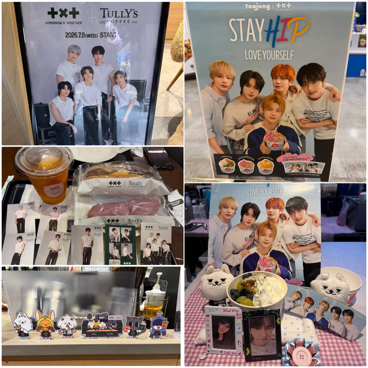 snow_soobin's tweet photo. タリーズ＆ヨアジョンへ✨
地元ヨアジョンはミニポスターかスリーブが
選べたのでスリーブゲット👍
友達とシェアしたのであっという間に完食😊
タリーズはグッズ結構売り切れてた！
マンゴーティー美味しかった♡
店内にはMOAちゃんがチラホラ♡
トゥバちゃん人気凄い🤭

 #TXT
 #タリーズコラボ https://t.co/YCF1oe4wuy
