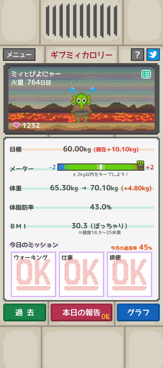 Gaire_RTY's tweet photo. 26年7月08日(水)術後343日目
目標体重:63kg台 
朝食前体重:70.1kg(前日比+0.1kg)

朝食:焼きそば
昼食:肉じゃが卵とじ
夕食:豚焼き肉

間食:コーヒーゼリー、お菓子

今日の歩数:10679歩
お通じ:有り

#ダイエット
#ウォーキング https://t.co/MsYApIxzCT