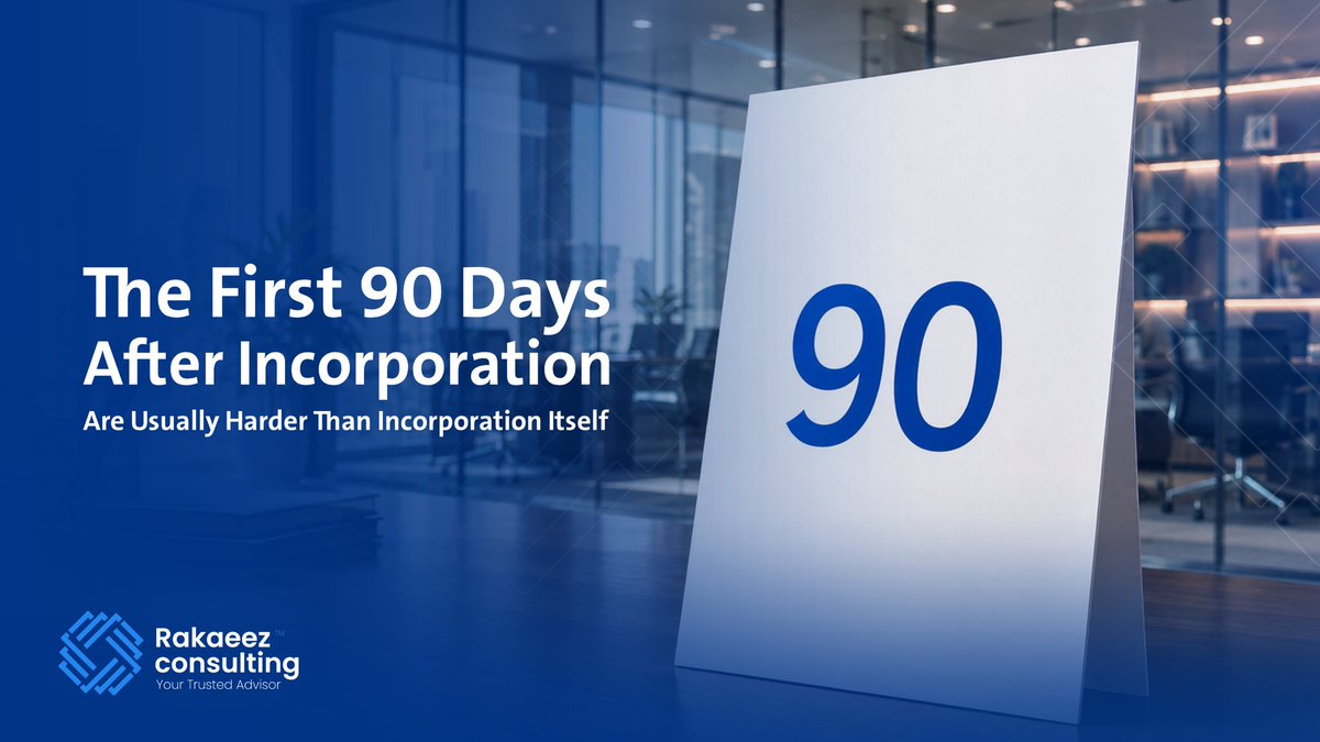 RakaeezC's tweet photo. The first 90 days after incorporation often reveal more challenges than incorporation itself. Legal setup is only the beginning; operational readiness is what determines how smoothly a company can scale. #Rakaeez helps bridge that gap. https://t.co/0nW6XtACuw