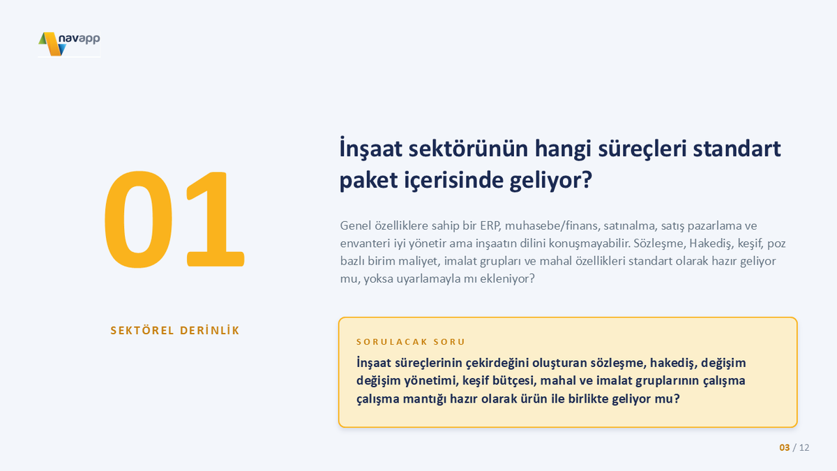 MSNavapp's tweet photo. İnşaat sektörü için ERP seçerken sormanız gereken 7 kritik soruyu sizin için derledik. https://t.co/aoPVKrPCzX