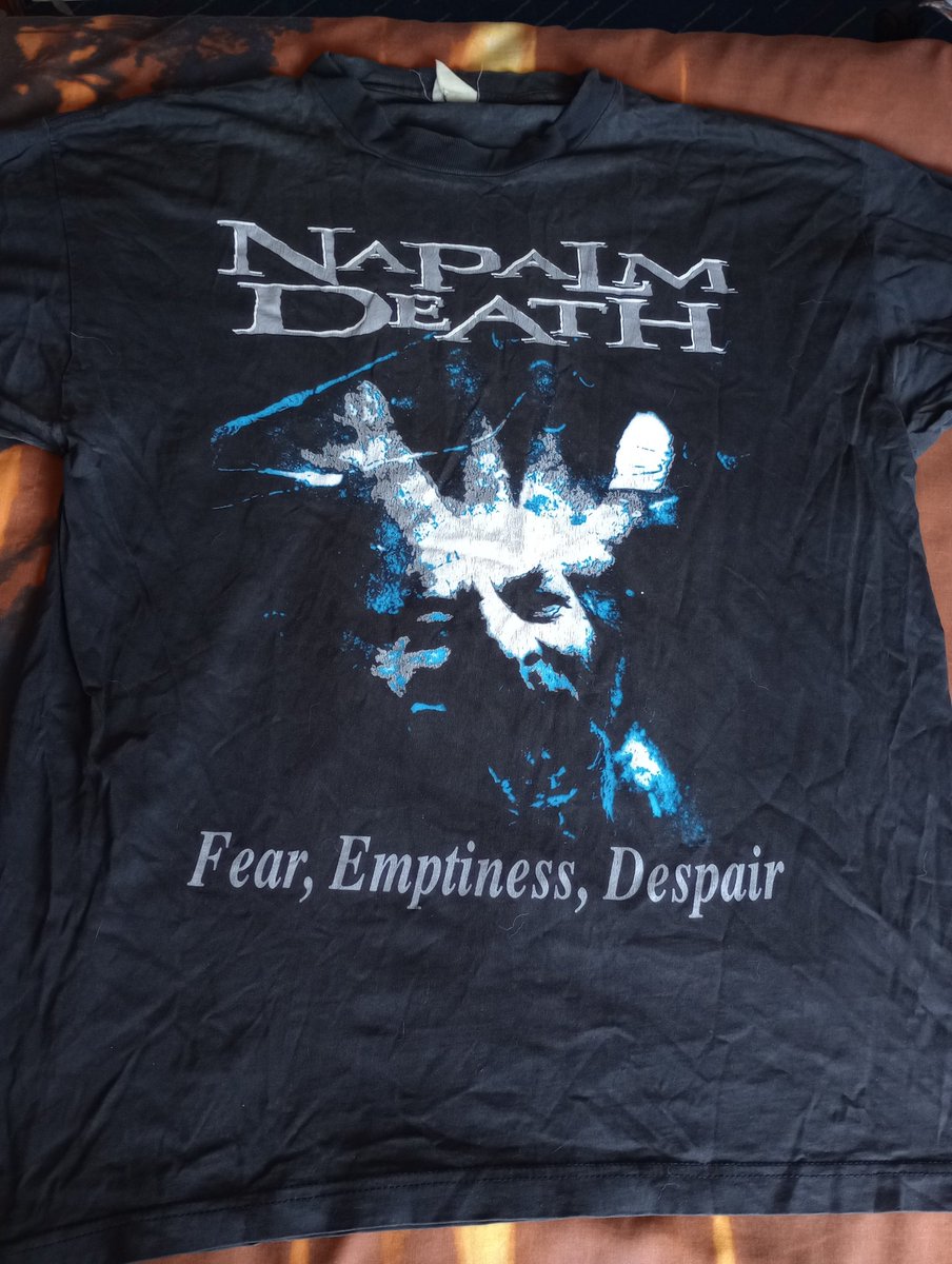 CynicalChilly's tweet photo. My Napalm Death tour tee hides in a draw. June 29th 1994, Norwich Waterfront. 🤘

What a f**kin' night it was. Entombed were supporting. Went with my brother and cousin. I was on a family holiday in Great Yarmouth. We took the bus to Norwich, then dad picked us up afterwards. 🔥 https://t.co/LYDAKevXO0