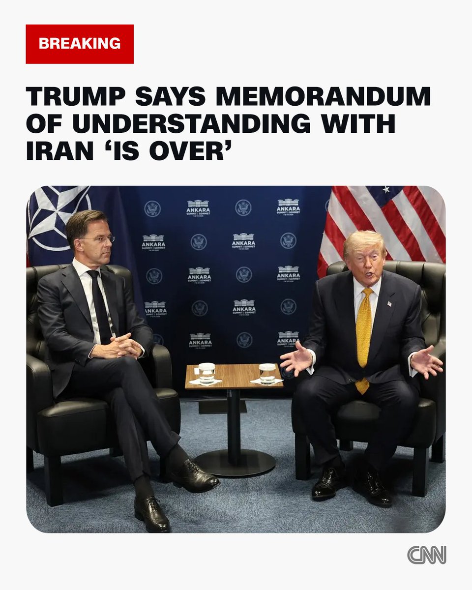 CNN's tweet photo. Trump says he thinks the Iran ceasefire is "over" after the US and Tehran trade strikes. The president said peace talks can continue but are a "waste of time." Follow live updates. https://t.co/u9eErjsN5Z https://t.co/6bu4Vwp1pO