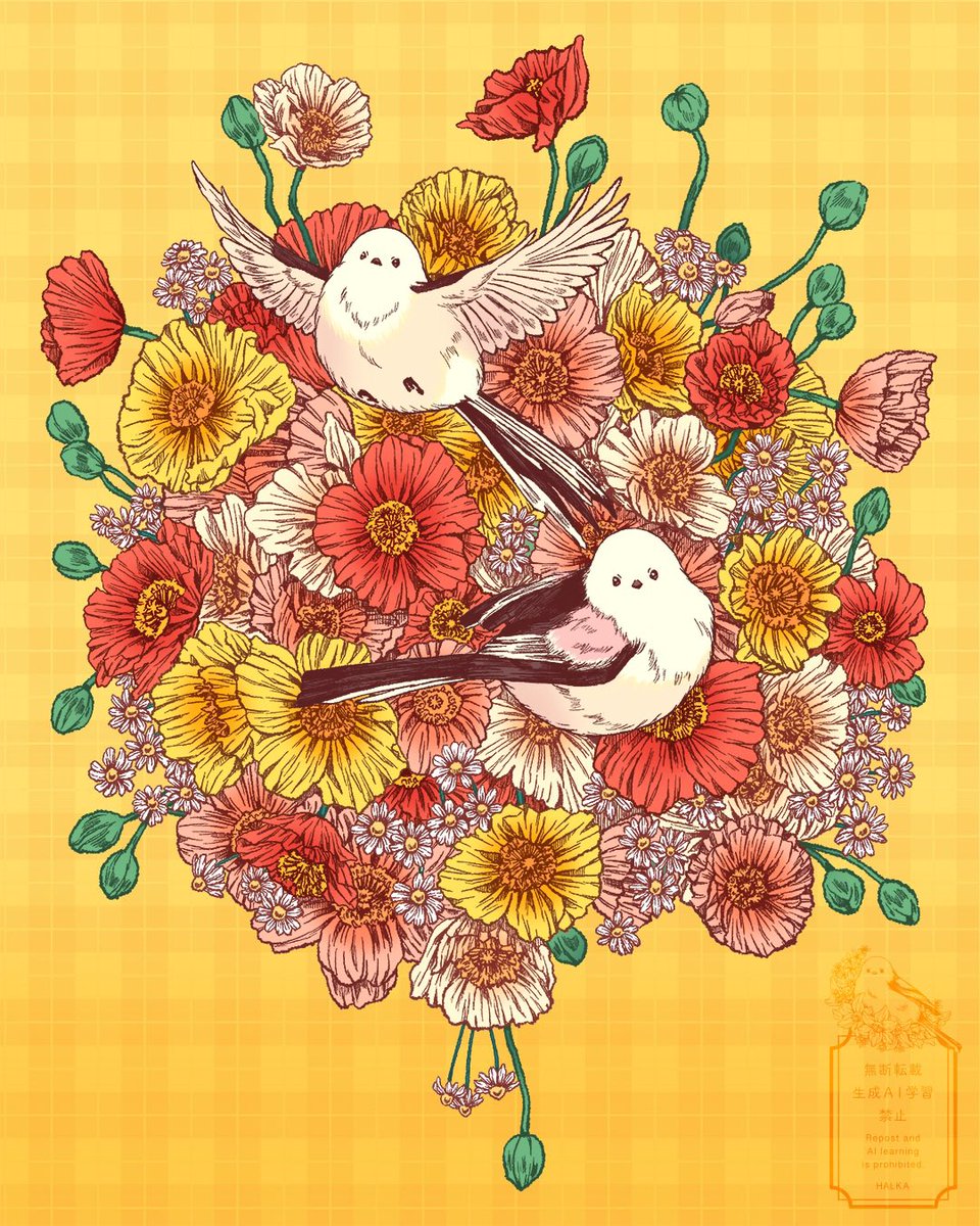 HALKA797's tweet photo. 今年のカレンダー用に描いていたイラストをあげるのを忘れていたことに気づきました！
3.4月のイラストです。ポピーの花びら描くのが好きです💐 https://t.co/JIiokmNBXW
