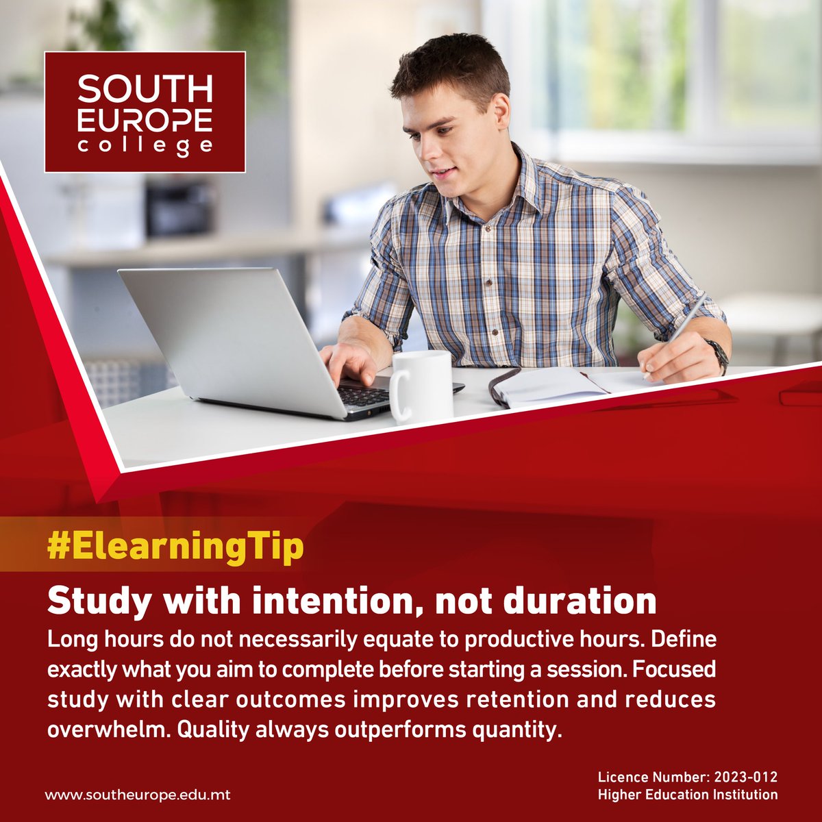 SEuropeCollege's tweet photo. Productive study is intentional study. Plan what you want to achieve before you start, and focus on quality learning instead of long hours.
Click the like button if you found this helpful.
#southeuropecollege #studytips #studying #elearningtips #elearning https://t.co/243xkVvqRA