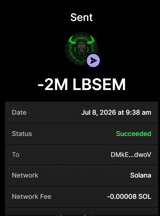LionBullSolana's tweet photo. ✅ 2 MILLION $LBSEM (LION BULL) Purchase Completed for 0.2 SOL

Buy On X 
Send between 0.2 SOL and 10 SOL to: 642dDG31Rw8bSieZuPA5kcwjK6YpV59RwP3nFzTT3hip

1 SOL = 10M $LBSEM
5 SOL = 100M $LBSEM

*GET 2X WHEN YOU SEND 5+ SOLANA

Retweet &amp; Drop Solana Address for $100 https://t.co/8Gz1HnDeml