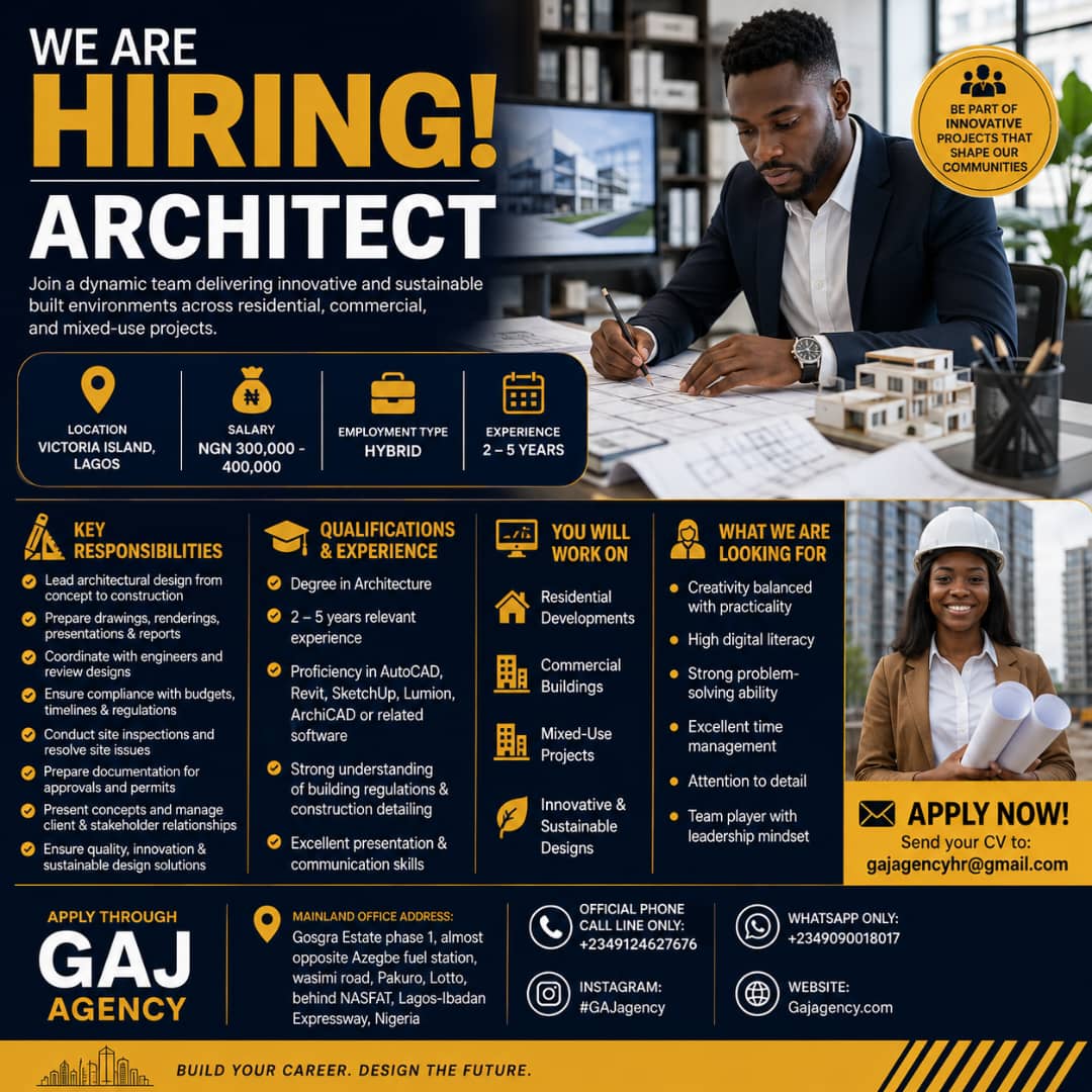 GAJAgency's tweet photo. SHARE WITH SOMEONE 
#gajagency #architecture #architect #architectjobs #jobvacancy https://t.co/iIFOuiaaR2