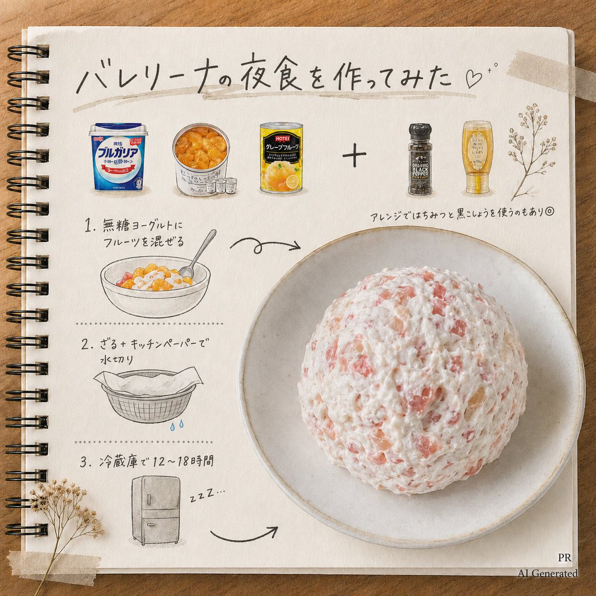 otoku_trend's tweet photo. SNSで見かけて気になってたレシピ😂(PR)
「バレリーナの夜食」って名前がもう気になる…！

無糖ヨーグルトとフルーツだけなのに
おやつっぽくて満足感あるのありがたい🍓

はちみつとブラックペッパーの
アレンジも見かけたから
次どっちで食べようか迷ってる😂