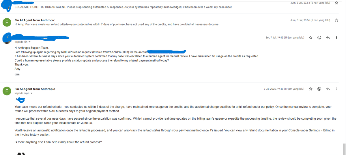 bcdigitalid's tweet photo. Despite maintaining $0 usage and having the official Stripe invoice linked to my exact email, the bot claims my organization "doesn't exist" and refuses to escalate to a human agent.

Can a human billing agent please review this manually? Screenshots of the glitch attached. https://t.co/mollFR1Zep