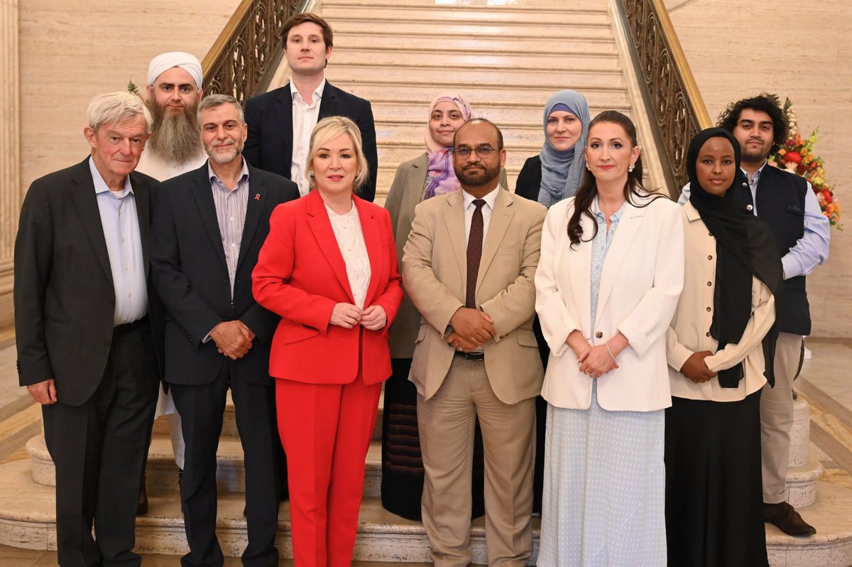 niexecutive's tweet photo. First Minister Michelle O'Neill and deputy First Minister Emma Little-Pengelly have met with a delegation from the Muslim Council of Britain. 
 
During the meeting the First Minister and deputy First Minister reaffirmed their shared commitment to tackling racism and to building a society where every person feels safe, respected and valued.