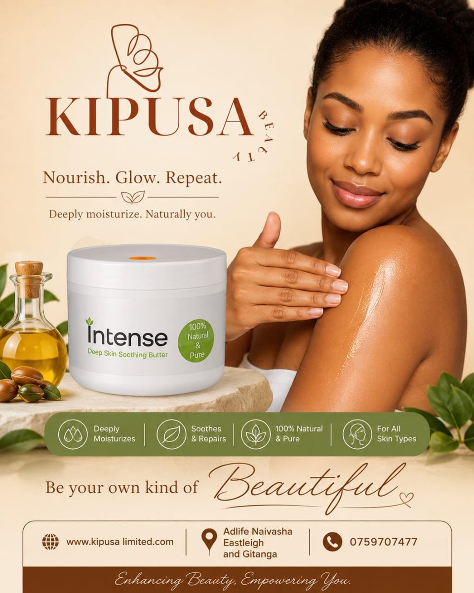 BeautyKipusa's tweet photo. ✨ Soothe, nourish, and protect your skin with our Intense Soothing Butter. 🌿
Perfect for dry skin, eczema, rough patches, and daily deep moisturization. Your skin deserves lasting comfort and a healthy glow.
#KipusaBeauty #NaturalSkincare #HealthySkin #DeepMoisture #SkinCare https://t.co/seqB7bKTU7