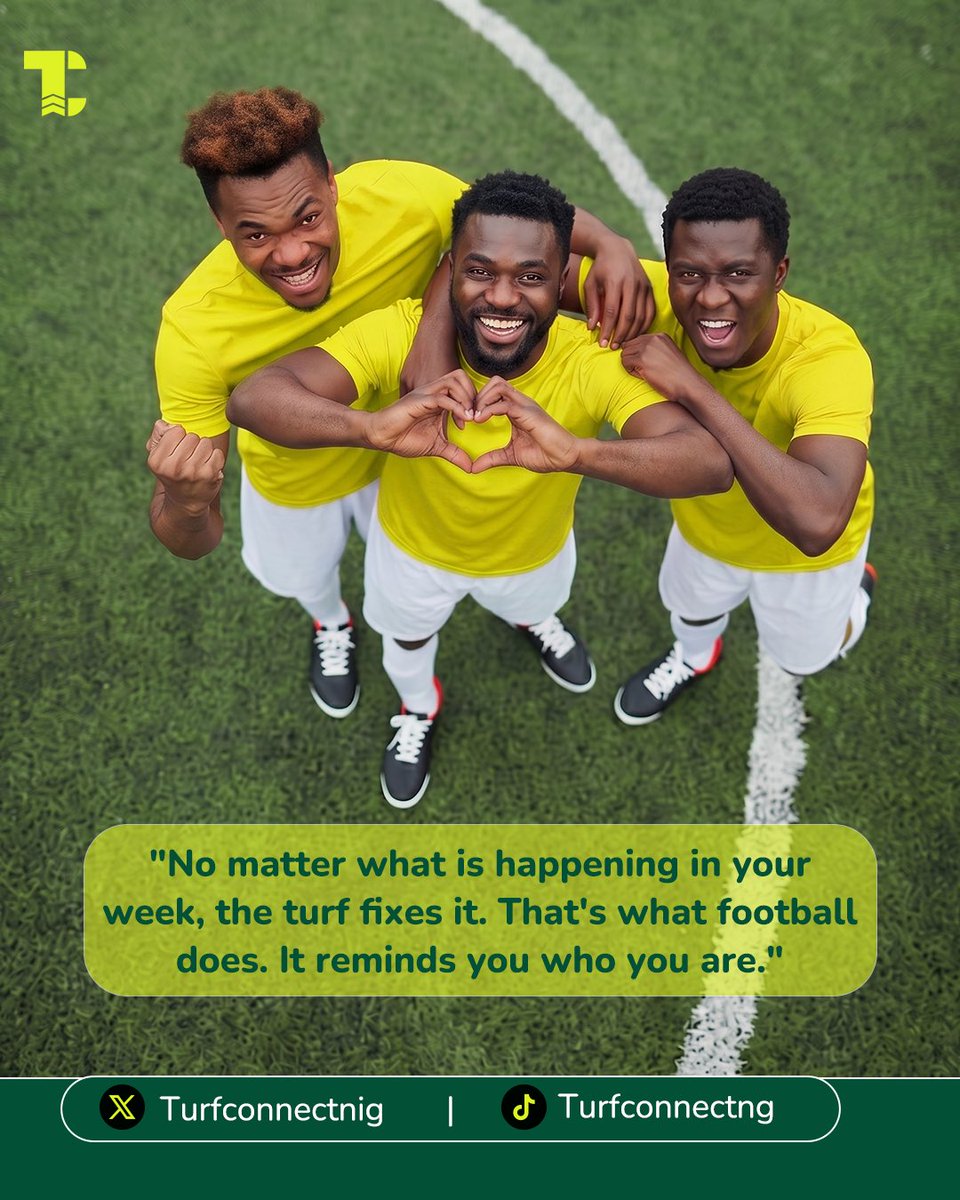 Turfconnectnig's tweet photo. If you've played ball on a Friday evening after a long week, you know exactly what this means.
 
The turf is therapy. The game is community. That is the culture Turf Connect is building around.
 
Tag someone who lives for the game.
 
#TurfConnectNG #NigeriaFootball #TurfCulture https://t.co/nQunLu79Sa