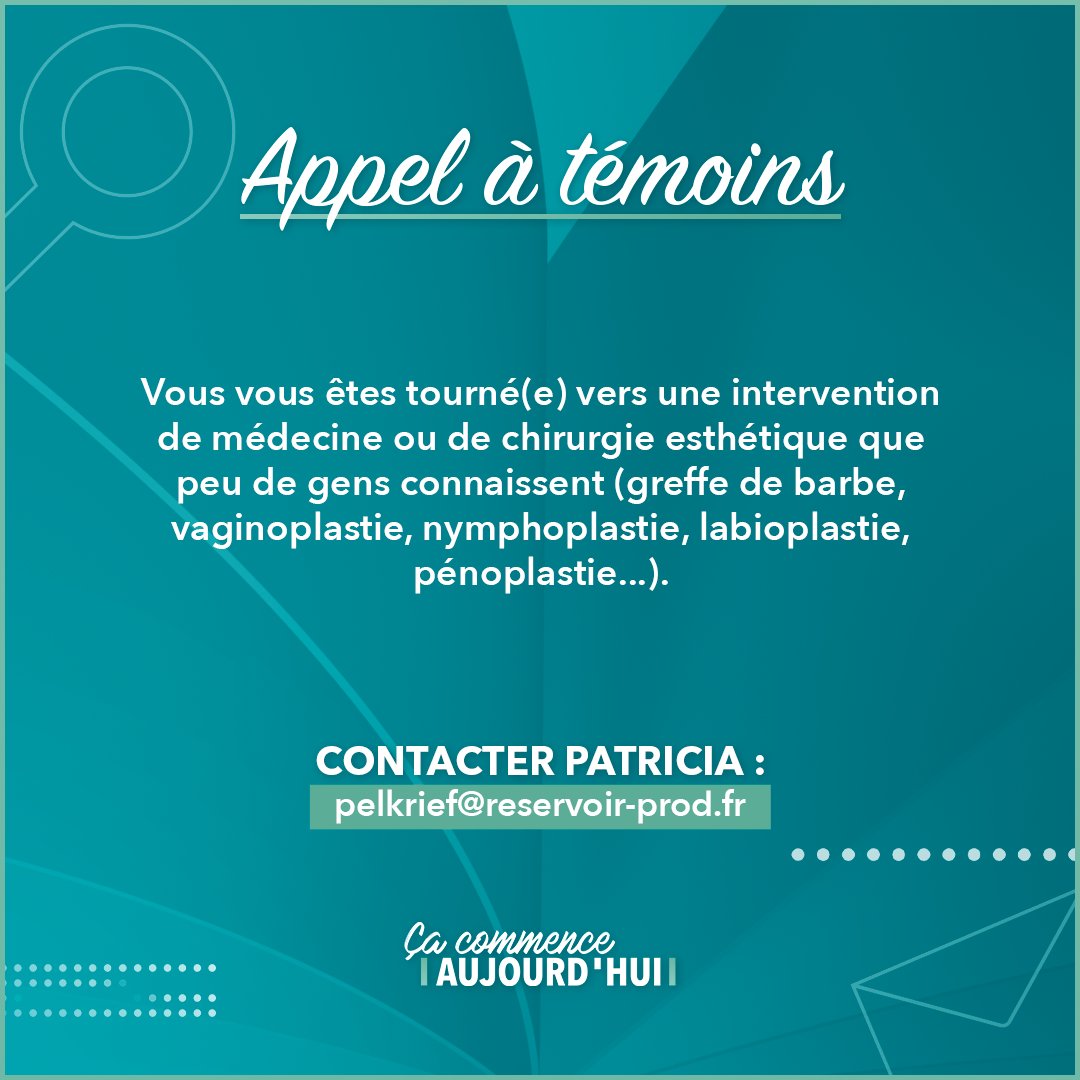 CaCommenceAuj's tweet photo. 📣 Appel à témoins #CCA 
Contactez Patricia : 
📧 pelkrief@reservoir-prod.fr https://t.co/7V2XyKb6Xn