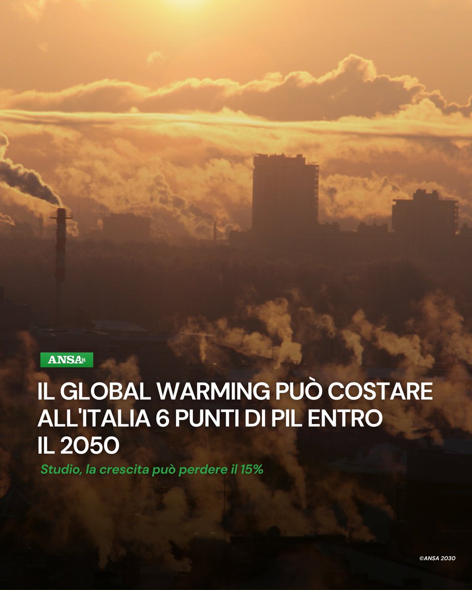ansa_2030's tweet photo. Il #riscaldamentoglobale può costare all'Italia fino a 6 punti di Pil entro il 2050, raddoppiando anche i rischi di rifinanziamento del debito pubblico in assenza di politiche di mitigazione e adattamento. Lo rivela un'analisi del CMCC.
#ANSA2030
➡ https://t.co/QORkbNAs9W https://t.co/hqDNaHPGyl