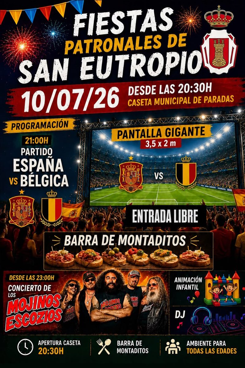 Aytoparadas's tweet photo. La Caseta Municipal de Paradas se viste de gala el viernes 10 de julio en una noche inolvidable para celebrar las Fiestas Patronales de San Eutropio.
#FiestasSanEutropio #Paradas #MojinosEscozios #EntradaLibre #PlanazoViernes https://t.co/emLDEOOcfz