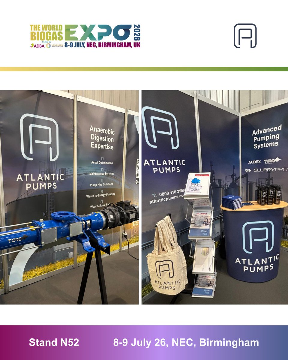 atlanticpumps's tweet photo. It's Day 1 of The World Biogas Expo! 👋

Whether you're looking to optimise your AD plant, cut downtime, or solve sludge handling challenges, our experts are on hand to help.

📍 Stand N52
📆 8th-9th July
🌍 NEC, Birmingham

#ADBA #WBA #anaerobicdigestion #biogas #worldbiogasexpo https://t.co/Lnj7B3EccT