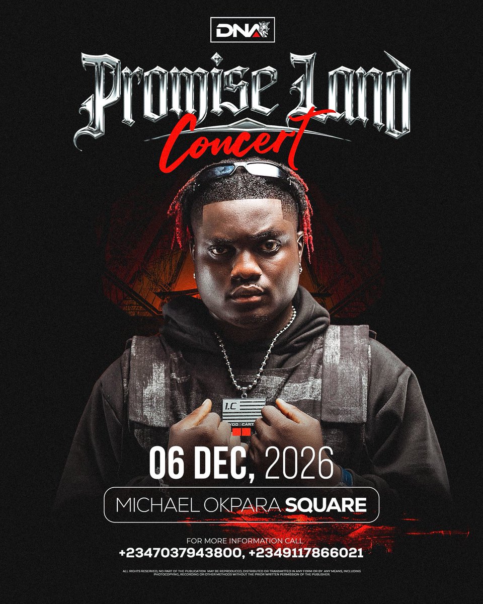 Evado_042's tweet photo. I proudly present my first-ever headline concert:

THE PROMISED LAND CONCERT

📍 Michael Okpara Square, Enugu, Nigeria
📅 Sunday, 6th December 2026

This is more than a concert. It’s the celebration of a dream, a journey of faith, sacrifice, resilience, and the fulfillment of a promise. Every song, every lyric, and every moment has led to this stage.

On December 6th, we’ll gather in one place to experience unforgettable performances, powerful music, raw emotions, and an atmosphere you’ll never forget. If you’ve ever believed in EVADO, this is the moment we’ve been waiting for.