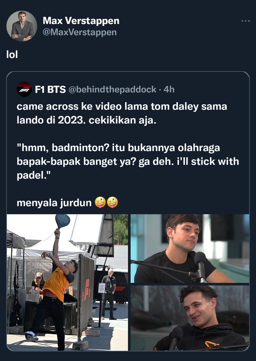 livies3363's tweet photo. 334 6316
#norstappen #russlerc
⤷ f1driver!lando x badminton!max ˎˊ˗
જ⁀➴ 🏎🏸 set it up au https://t.co/ZAruD40i5X