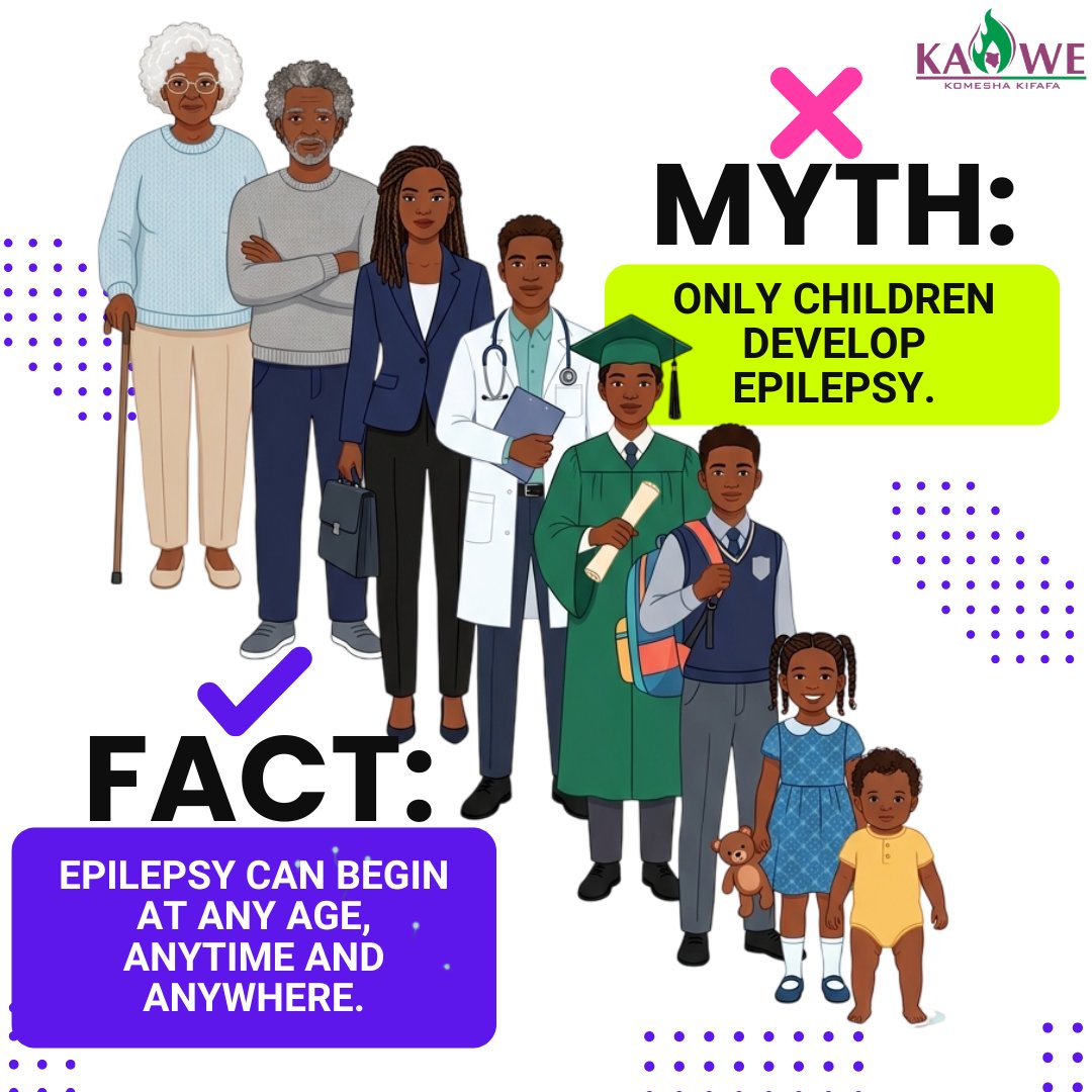 epilepsyKenya's tweet photo. Epilepsy has no age limit. It can begin at any stage of life, from early childhood through senior years. Raising awareness means understanding that anyone can be affected. Let’s end the stigma and share the facts. 💜
@IBESocialMedia 
 #EpilepsyAwareness #HealthAwareness https://t.co/RcQs2LqDZ3