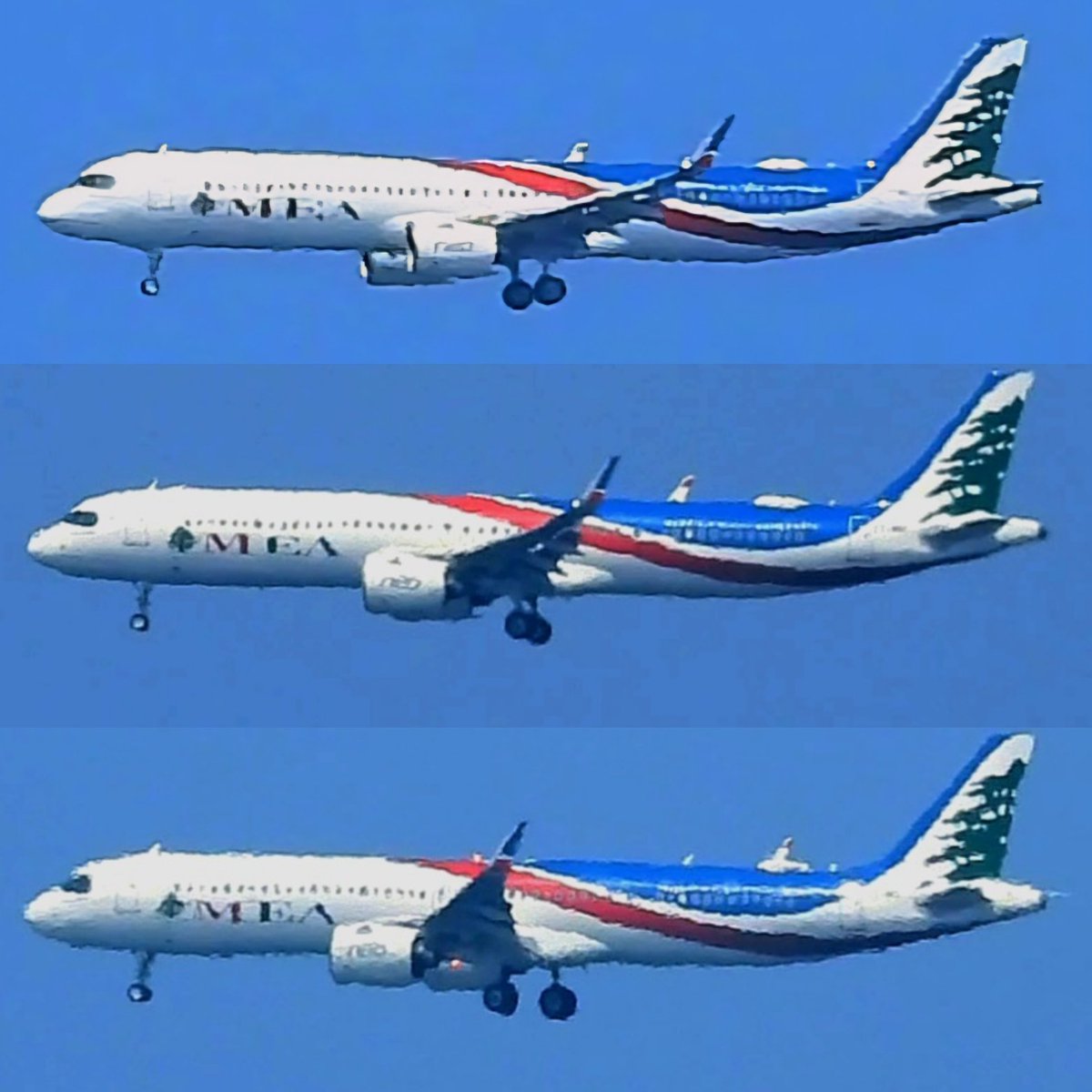 LebanonJets's tweet photo. National airline @MEAAIRLIBAN #T7ME1 A321neo operating #ME424 this morning to Riyadh had an engine issue while in Saudi airspace then elected to return to #Beirut &amp; landed safely https://t.co/Ku8Sx6HpDd