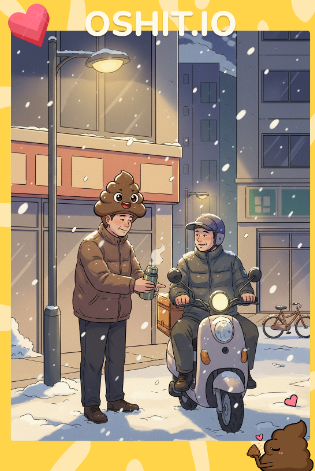 TexiF168's tweet photo. Fine snow was falling at the street corner, as delivery boys rushed to deliver orders. A neighbor brought him a cup of warm water—a small act of kindness that warmed the entire street. Have you shown kindness today? #OSHIT #GiveASHIT https://t.co/P0CRucH1dH