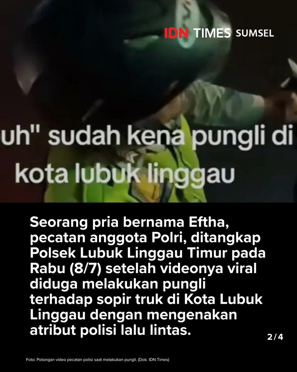 IDNTimesSumsel's tweet photo. Rekaman seorang pria berseragam polisi lalu lintas (Polantas) yang diduga melakukan pungutan liar (pungli) terhadap sopir truk di Kota Lubuk Linggau viral di media sosial.

#IDNTimesSumsel 

https://t.co/XtRr9aWk4B https://t.co/EKKM1XFc4k