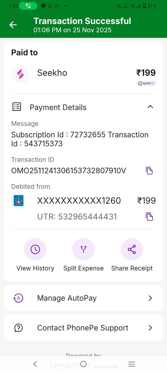 krish_manu2009's tweet photo. @seekhoapp @RBI @nch1915 @jagograhakjago @khurpenchh Escalating this subscription loop to @NPCI_NPCI &amp; @UPI_NPCI The merchant @seekhoapp is using deceptive ₹1 trials to lock users into automated ₹199 e-mandates on @PhonePeSupport . Requesting a central platform audit of this merchant's framework misuse across the UPI network. https://t.co/RhWlDEt6G5