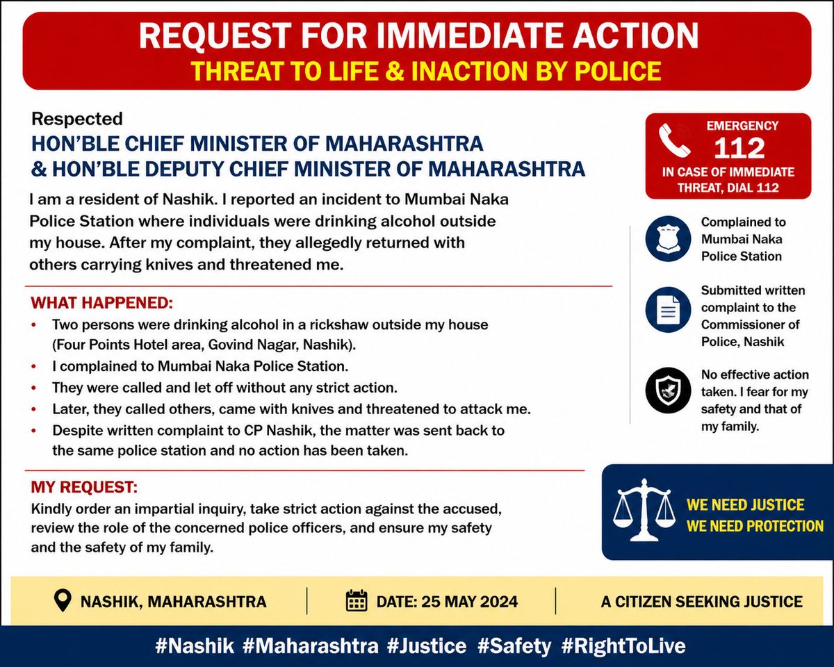 rrrkaran's tweet photo. Respected @CMOMaharashtra and @Dev_Fadnavis,@mieknathshinde
@DGPMaharashtra @NashikPolice
@PharandeDevyani @girishdmahajan https://t.co/HN7YlI6tHW
