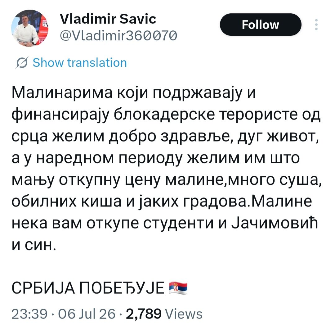 EkostrazaX's tweet photo. Želimo da obavestimo sve malinare da imamo viber grupu od 20.000 ljudi preko koje pomažemo gazdinstvima da ne daju malinu ili drugo voće na otkup u bescenje, već im pomažemo da sve prodaju preko porudžbina dostavom na jedno mesto. Akcija traje već tri godine (ovo nam je četvrta sezona) i udomili smo stotine tona voća. Akcija je potpuno besplatna.

P.S. šef ovog "novinara" je najveći hladnjačar u zemlji i osoba koja lešinari nad proizvodžačima malina.