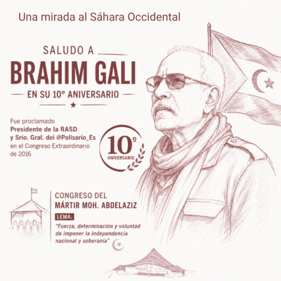 SaharaOcc_web's tweet photo. Saludo a Brahim Gali en su 10º aniversario. Fue proclamado Presidente de la RASD y Srio. Gral. del @Polisario_Es  en el Congreso Extraordinario de 2016 
Congreso del Mártir Moh. Abdelaziz
Lema: “Fuerza, determinación y voluntad de imponer la independencia nacional y soberanía” https://t.co/Wo2MzmZ4Pr