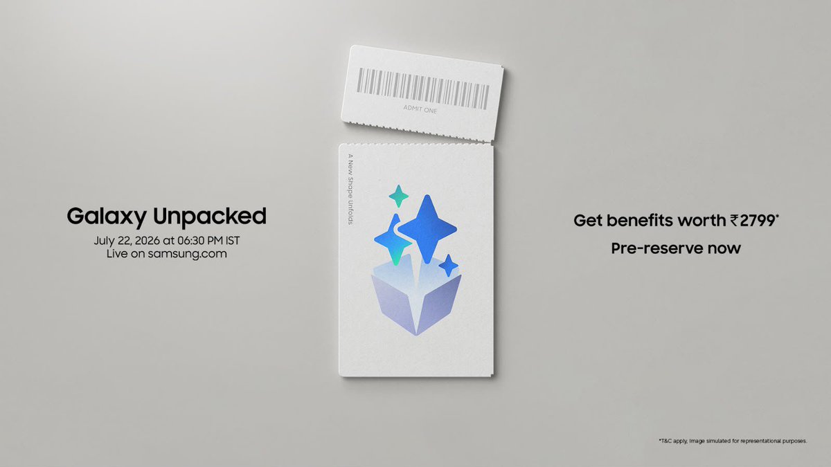 Venkat9_'s tweet photo. Every teaser has raised the bar, and the big reveal is finally within reach. 🚀 Your ticket is ready for GalaxyUnpacked. Secure #NewShape today and enjoy early rewards. https://t.co/R8pYRKlULG