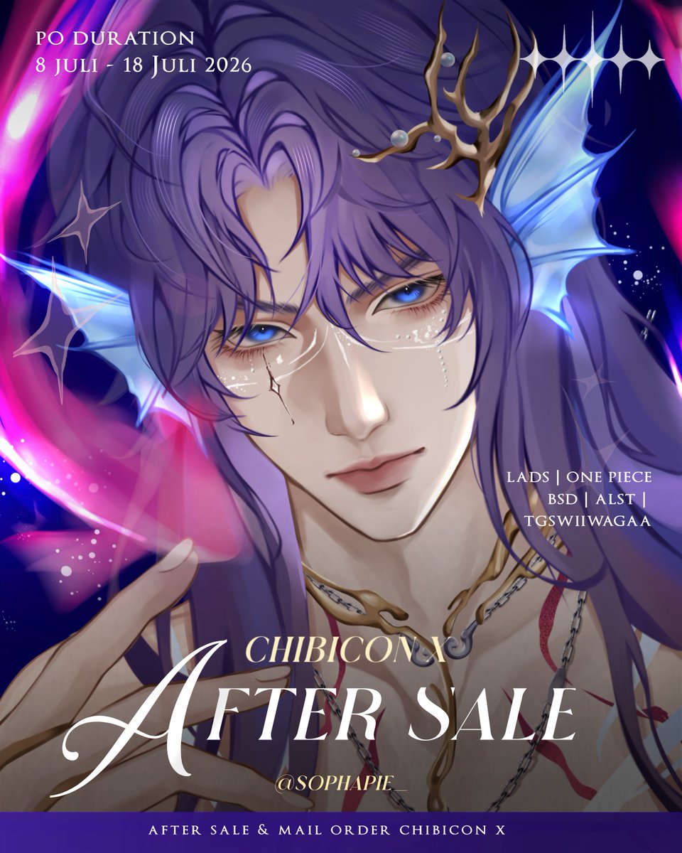 sophapie_'s tweet photo. 🔁 &amp;❤️ are highly appreciated

#ChibiconX Aftersale
Mail order Catalogue is now open!! ✨

🗓 8 - 18 Juli 2026
📦 Mail Order
💫 LaDS, One Piece, BSD, TGSWIIWAGAA dls
🔗https://t.co/L22dchhza1

#Chibicon #ChibiconCatalogue #ChibiconX #Aftersale

1/4 https://t.co/RHP1AiJH6U