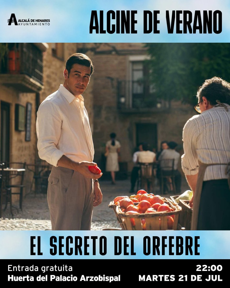 ALCINEFILMFEST's tweet photo. "El secreto del orfebre" (Olga Osorio) — Mario Casas y Michelle Jenner. Memoria y amor, adaptación de Elia Barceló.
📅 Mar 21 julio · 🕐 22h · 📍 Huerta del Obispo · Gratis. Romanticismo del bueno, clásica y elegante #ALCINEdeVerano #AlcaládeHenares #MarioCasas https://t.co/qIkzqg28m9