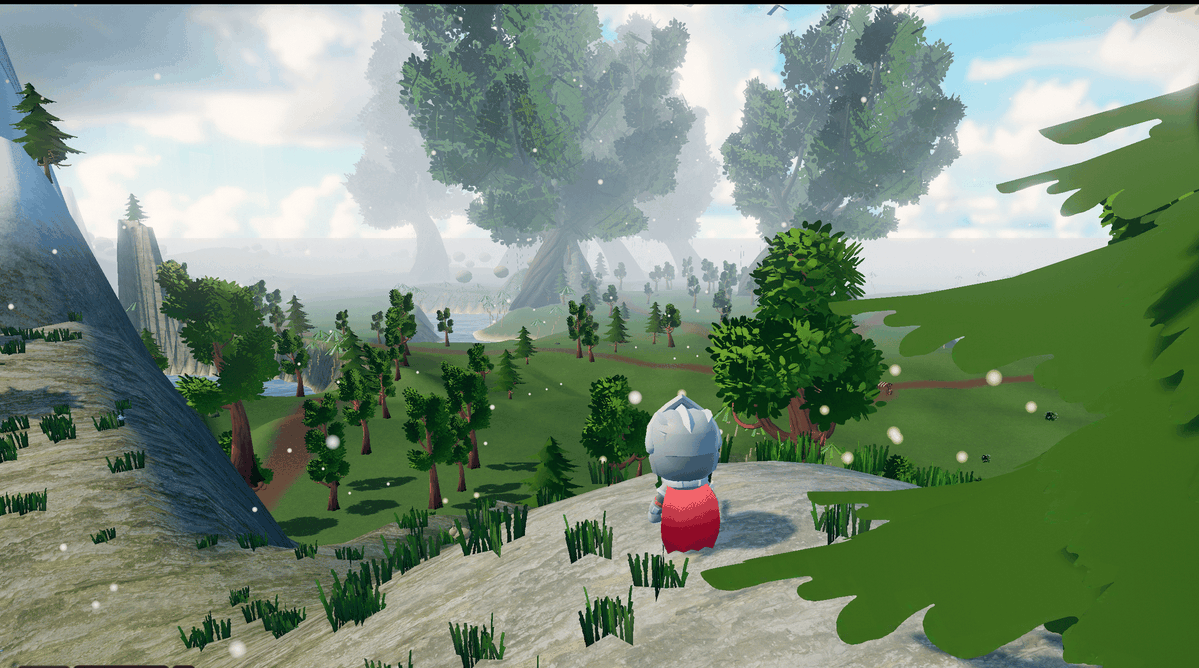 WoClaudecraft's tweet photo. A last look at two new zones before you get to walk them. One a misty forest at dusk, one a bright valley of giant trees and water. Look closely in the fog and you will spot a new foe, the Gleamstag. This is the final tease. Built in the open, played in your browser. https://t.co/mv1IszAYb0