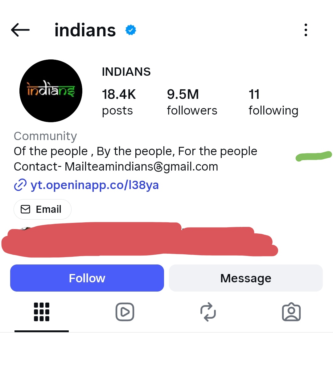 priyanshu__63's tweet photo. 9.5 मिलियन फाॅलोवर्स का "Indians" नामक एक बड़ा इंस्टाग्राम पेज भारत में बैन कर दिया गया है🚨

कारण:- सरकार से सवाल करना व जवाब मांगना!! https://t.co/rYNMlKA0uA