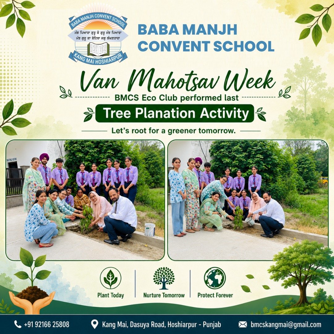 BabaManjhSchool's tweet photo. 🌿 Van Mahotsav Week Celebration at BMCS 🌿

BMCS Eco Club successfully performed the last Tree Plantation Activity of Van Mahotsav Week. Students and staff came together to plant a sapling and promote a greener, cleaner tomorrow. 🌱 https://t.co/b6grYlrL1v