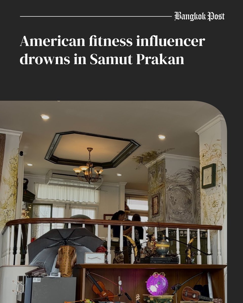 BangkokPostNews's tweet photo. A 32-year-old American fitness influencer drowned on Tuesday evening after he jumped into a lake at a housing estate in Samut Prakan province, where police also found he had vandalised his rented luxury house.

He was identified as Connor Michael Murphy, a Texas-born fitness influencer and bodybuilder. A YouTuber with more than 2.3 million followers, he was known for over-the-top stunts.

Listen to or read full story in 1st comment.