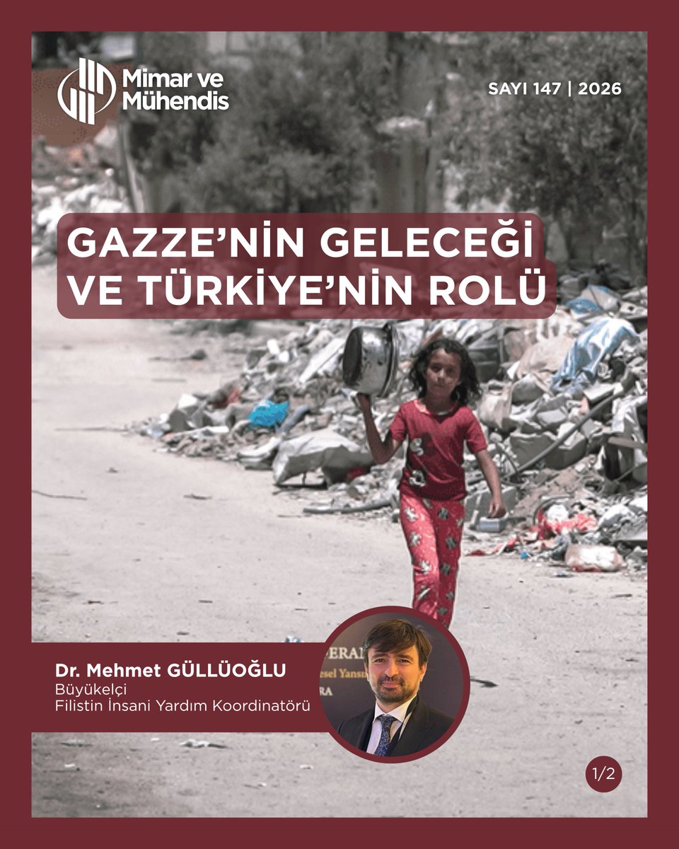 mmgdergi's tweet photo. 📌 ”Gazze’nin yeniden inşasında üniversiteler, meslek kuruluşları ve sivil toplum aktörleri klasik rollerinin ötesine geçmelidir. Sivil toplum yalnızca yardım toplayan ve dağıtan bir alan olarak görülmemelidir. Bugünün krizleri, sivil toplumun bilgi üreten, aktörleri bir araya getiren, koordinasyon sağlayan, sahadan veri toplayan ve sürdürülebilir kalkınma süreçlerine katkı veren bir aktör olarak konumlanmasını gerektirmektedir. MMG bu anlamda önemli bir imkân sunmaktadır. Mimarları, mühendisleri, akademisyenleri, yerel yönetim tecrübesi olan uzmanları, özel sektör temsilcilerini ve sivil toplum aktörlerini bir araya getirebilecek bir platform olarak MMG, Gazze’nin yeniden inşasında yalnızca dayanışma değil, aynı zamanda bilgi ve koordinasyon zemini de üretebilir.”

Mimar ve Mühendis Dergisi 147. Sayısında yer alan Büyükelçi ve Filistin İnsani Yardım Koordinatörü Dr. Mehmet GÜLLÜOĞLU (@mgulluoglu), Gazze’nin Geleceği ve Türkiye’nin Rolü başlıklı yazıyı kaleme aldı. Yazının tamamını okumak için bio’daki linke tıklayabilirsiniz. 👆🏼

#MimarveMühendis | @mmgorgtr